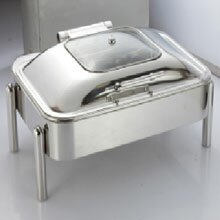 Rectangular Glass lid chafer with pipe leg